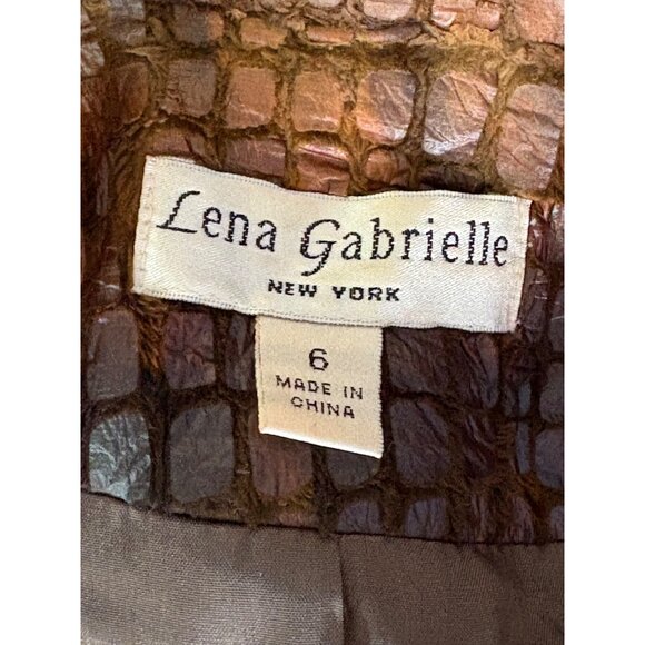 VINTAGE LENA GABRIELLE BROWN FAUX REPTILE TEXTURE BLAZER JACKET WOMENS 6 POCKETS - Picture 7 of 11